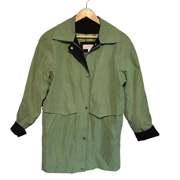 Liz Claiborne All Weather Utility‎ Coat Green Plaid Removable Liner Preppy Sz M - Picture 1 of 6